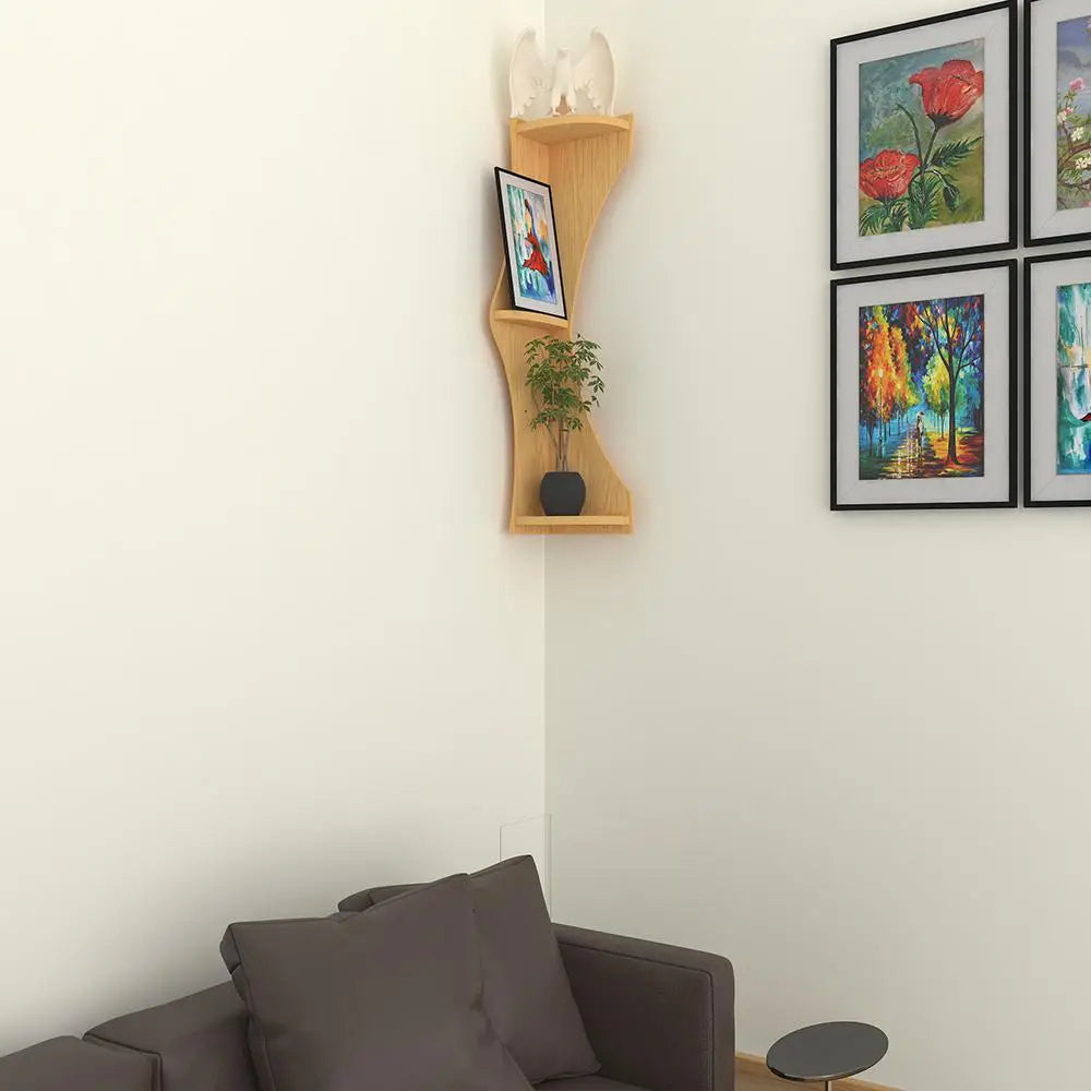 Zig Zag Shape Wood Corner Wall Shelf / Book Shelf,Oak Finish Secondary image