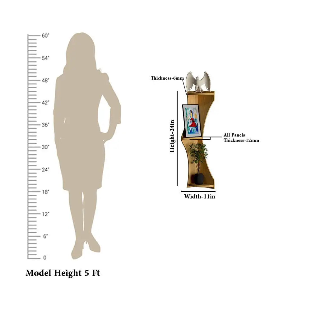 Zig Zag Shape Wood Corner Wall Shelf / Book Shelf,Oak Finish