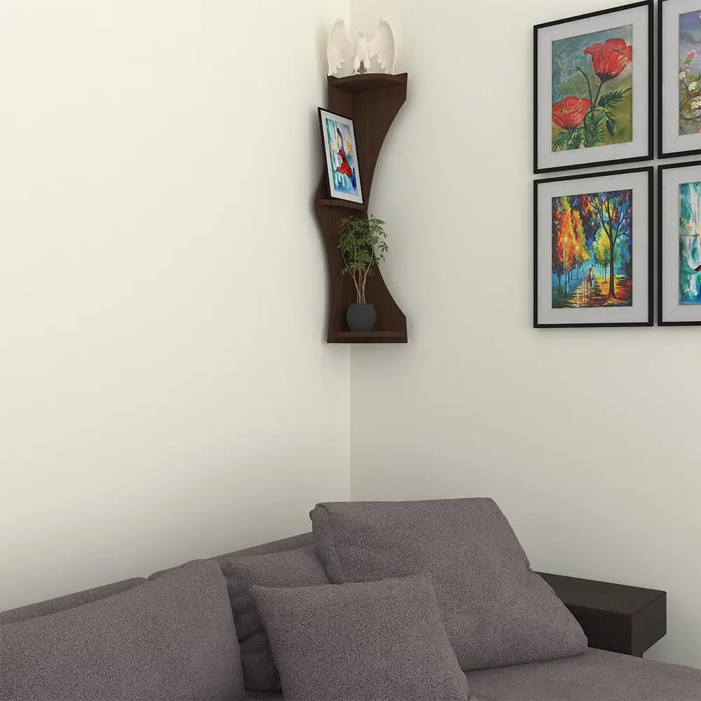 Zig Zag Shape Wood Corner Wall Shelf / Book Shelf,Walnut Finish Secondary image