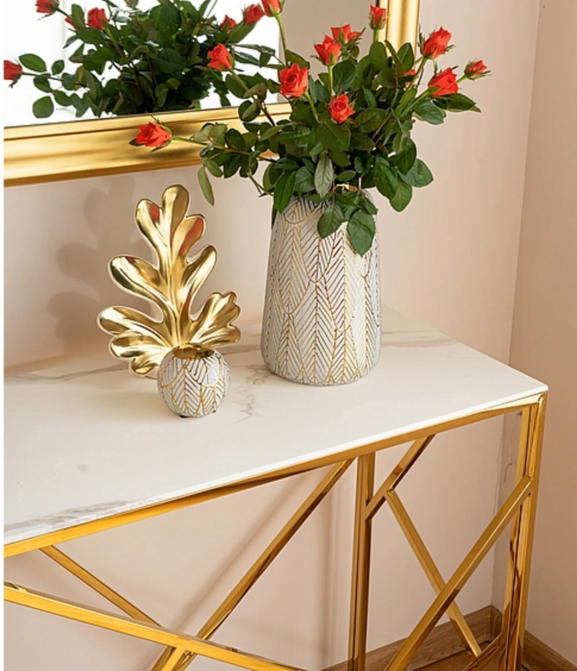 White Tempered Minimalist Stylish Console Table Secondary image