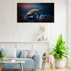 Turtle Swimming Water With Sun Shining Canvas Wall Paintings