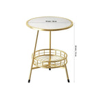 White Marble Round Shape Iron Stand Side Table