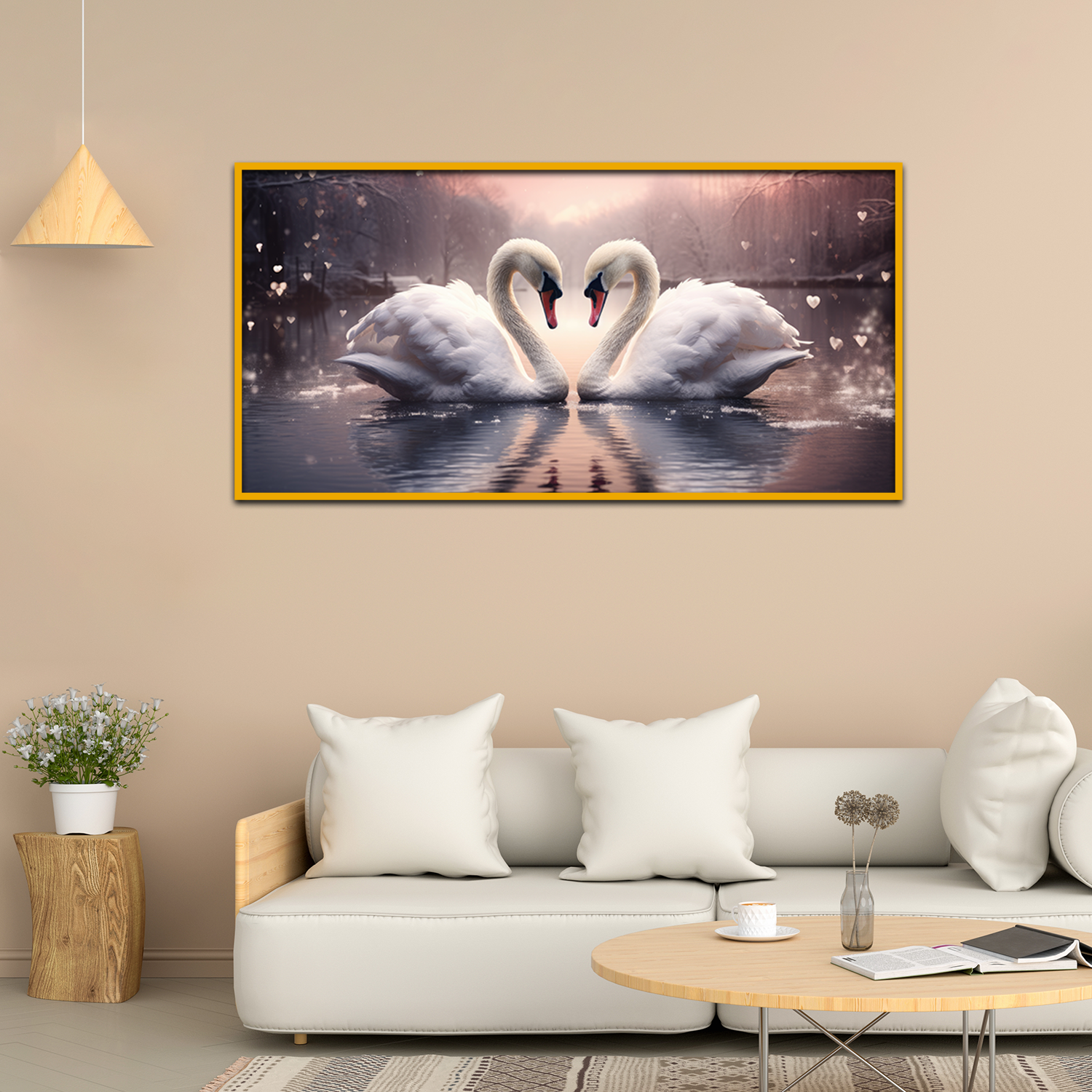 Serene Embrace Two Swans Birds Love Graceful Display Canvas Printed Wall Paintings Main image