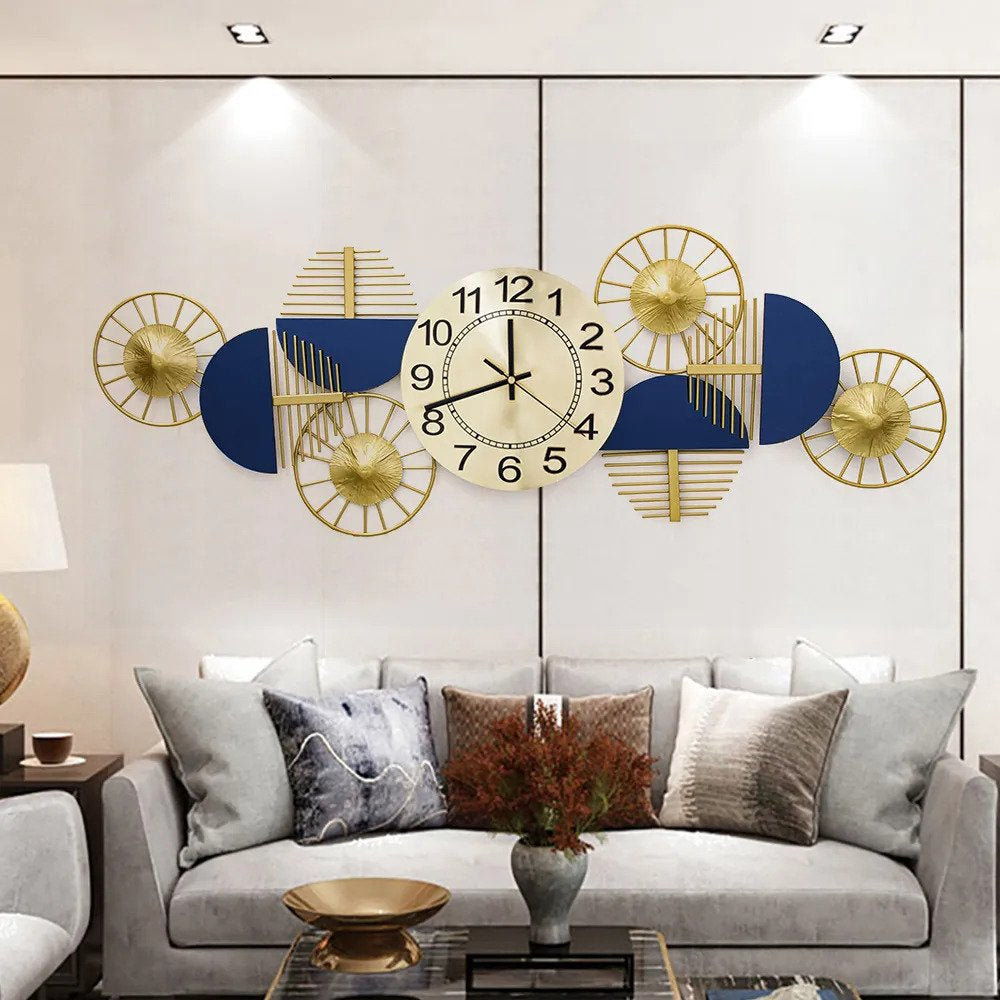 Yulia Blue & Golden Metal Wall Clock Main image