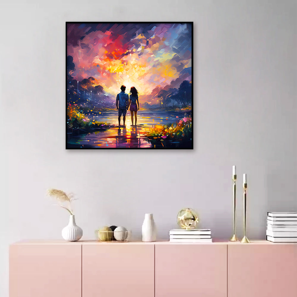 A Scene of Friends Embracing and Laughing Together Canvas Wall Paintings & Arts Main image