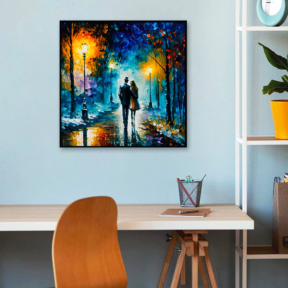 Abstract Texture Rainbow Trees with Walking Couple Love Canvas Wall Paintings & Arts Main image