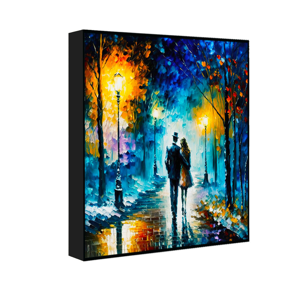 Abstract Texture Rainbow Trees with Walking Couple Love Canvas Wall Paintings & Arts Secondary image