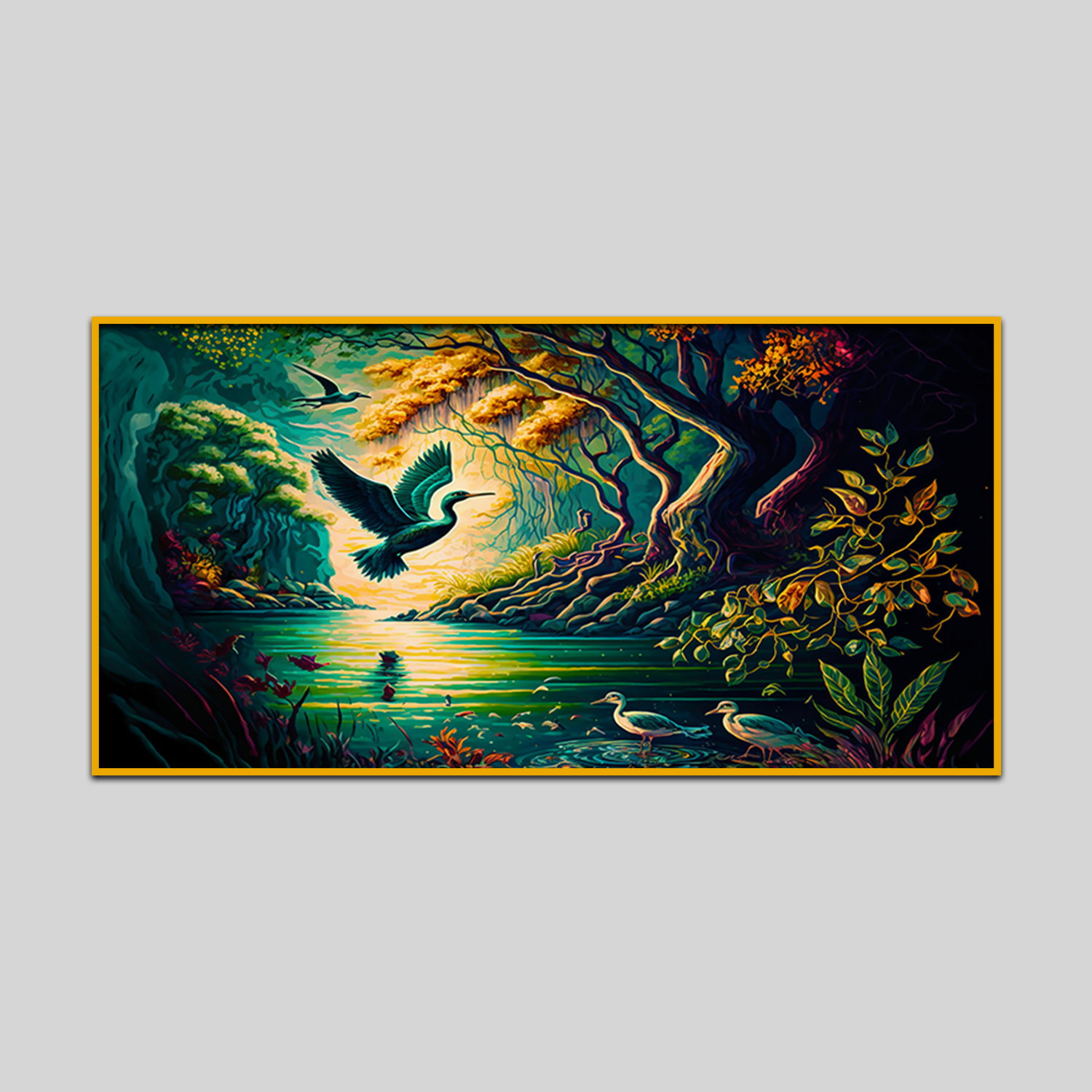 Vintage Forest Landscape with Lake Plants Canvas Wall Paintings Secondary image