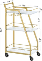 3 Tier Kitchen Bar Trolley In White Gold Finish