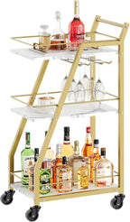 3 Tier Kitchen Bar Trolley In White Gold Finish