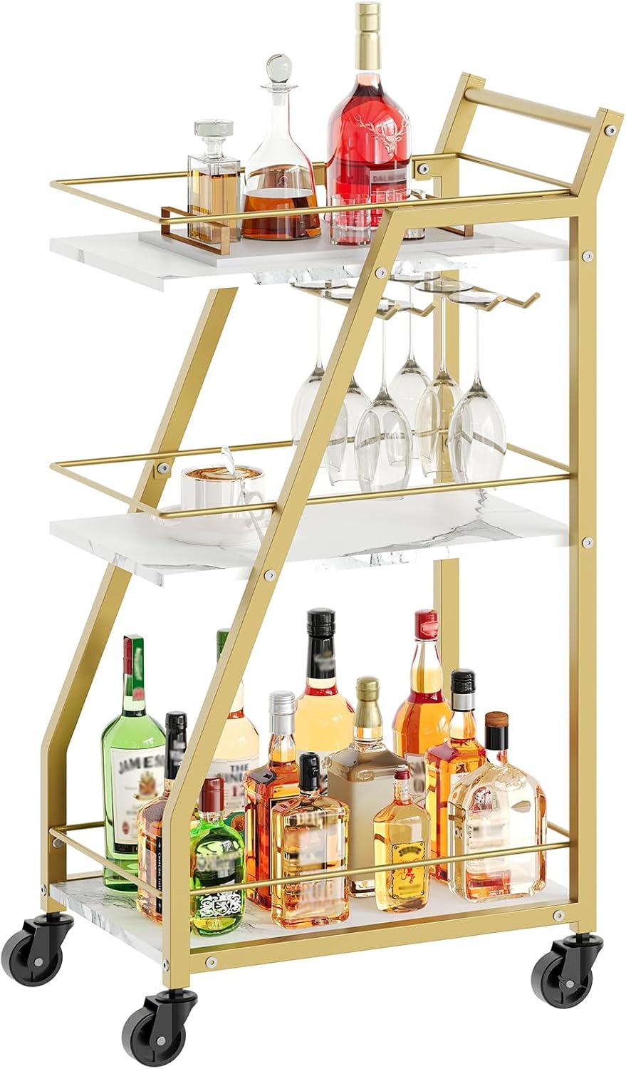 3 Tier Kitchen Bar Trolley In White Gold Finish