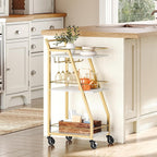 3 Tier Kitchen Bar Trolley In White Gold Finish