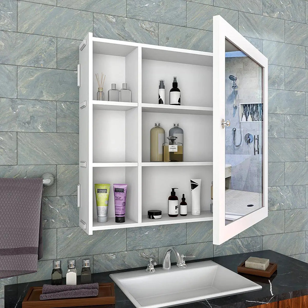 Aesthetic Wooden Bathroom Cabinet with 5 Spacious Shelves- Solid White Secondary image