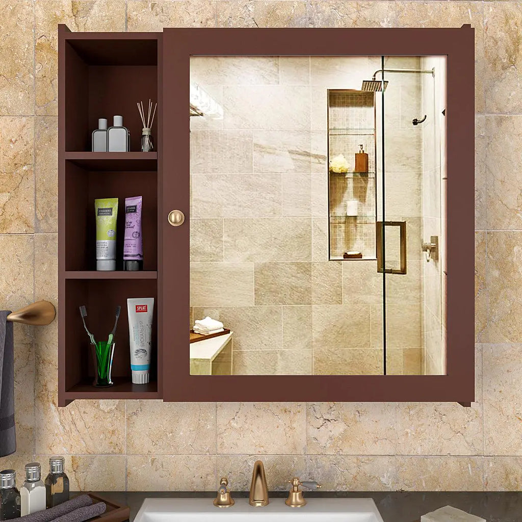 Aesthetic Wooden Bathroom Cabinet with 5 Spacious Shelves- Solid Brown Main image