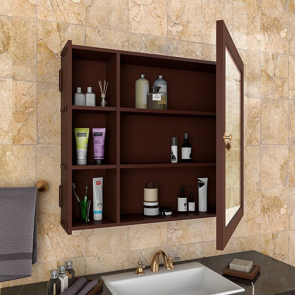 Aesthetic Wooden Bathroom Cabinet with 5 Spacious Shelves- Solid Brown Secondary image