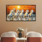 7 Running Horses at Sunrise Vastu Canvas Wall Painting with Floating Frame Clearance Sale