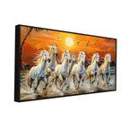 7 Running Horses at Sunrise Vastu Canvas Wall Painting with Floating Frame Clearance Sale