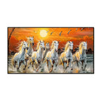 7 Running Horses at Sunrise Vastu Canvas Wall Painting with Floating Frame Clearance Sale