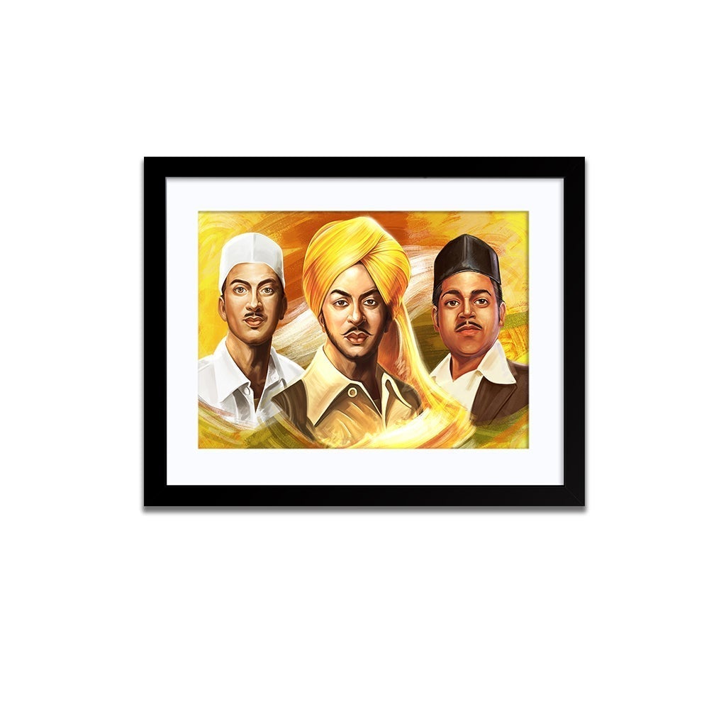 "The Trio of Indian Freedom Fighters" Framed Wall Painting