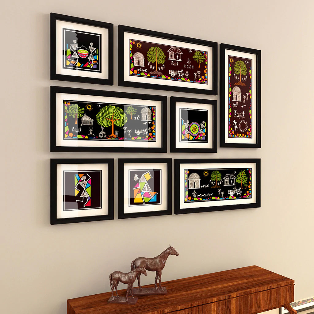 Warli Black Art Frame Set of 8 Main image