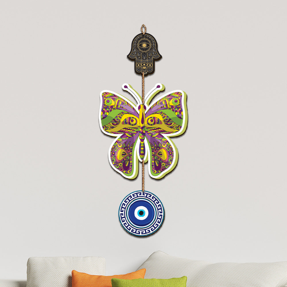 Wooden Butterfly Evil Eye Wall Hanging for Wall Decor