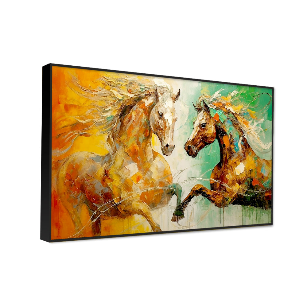 Beautiful Abstract Two Horse Canvas Wall Painting Secondary image