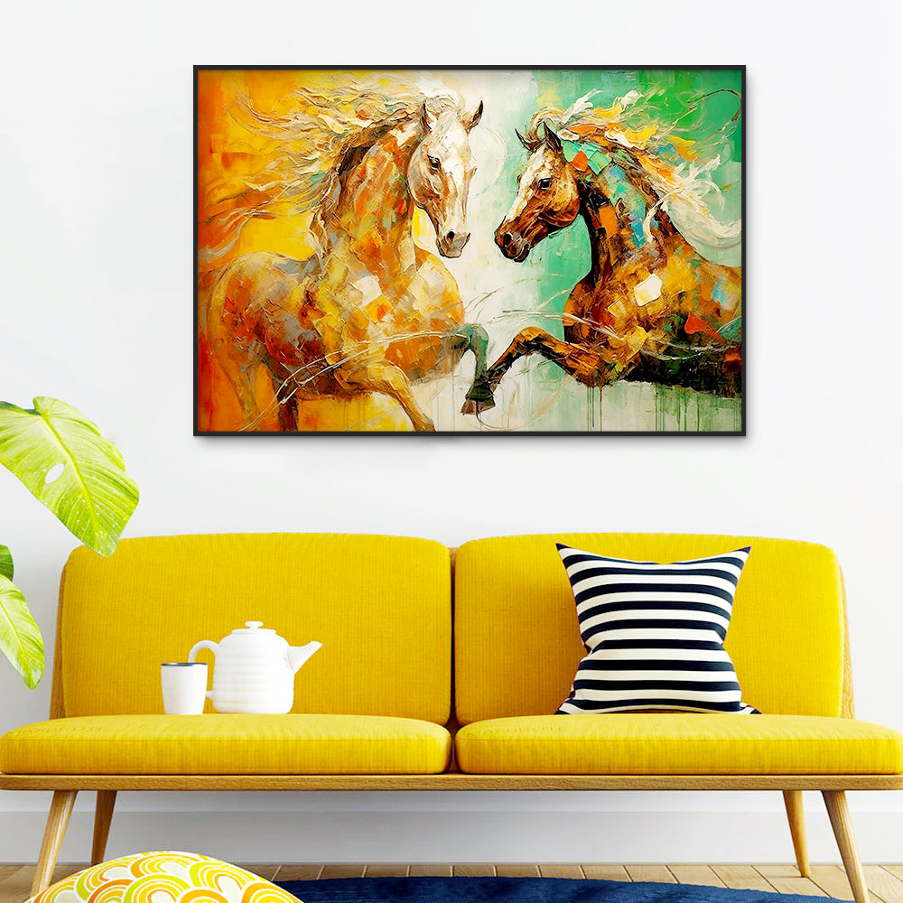 Beautiful Abstract Two Horse Canvas Wall Painting Main image