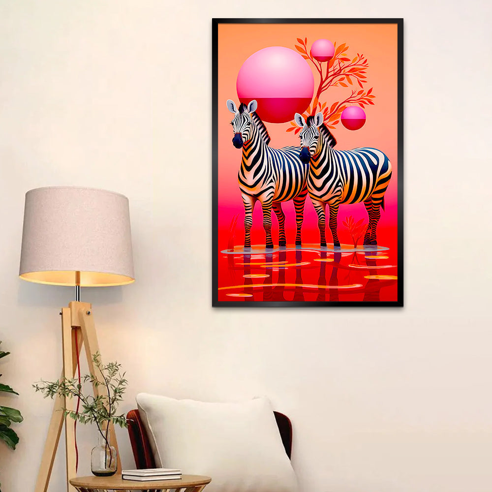 Zebra Oin The Nature Pink & Orange Canvas Printed Wall Paintings & Arts Main image