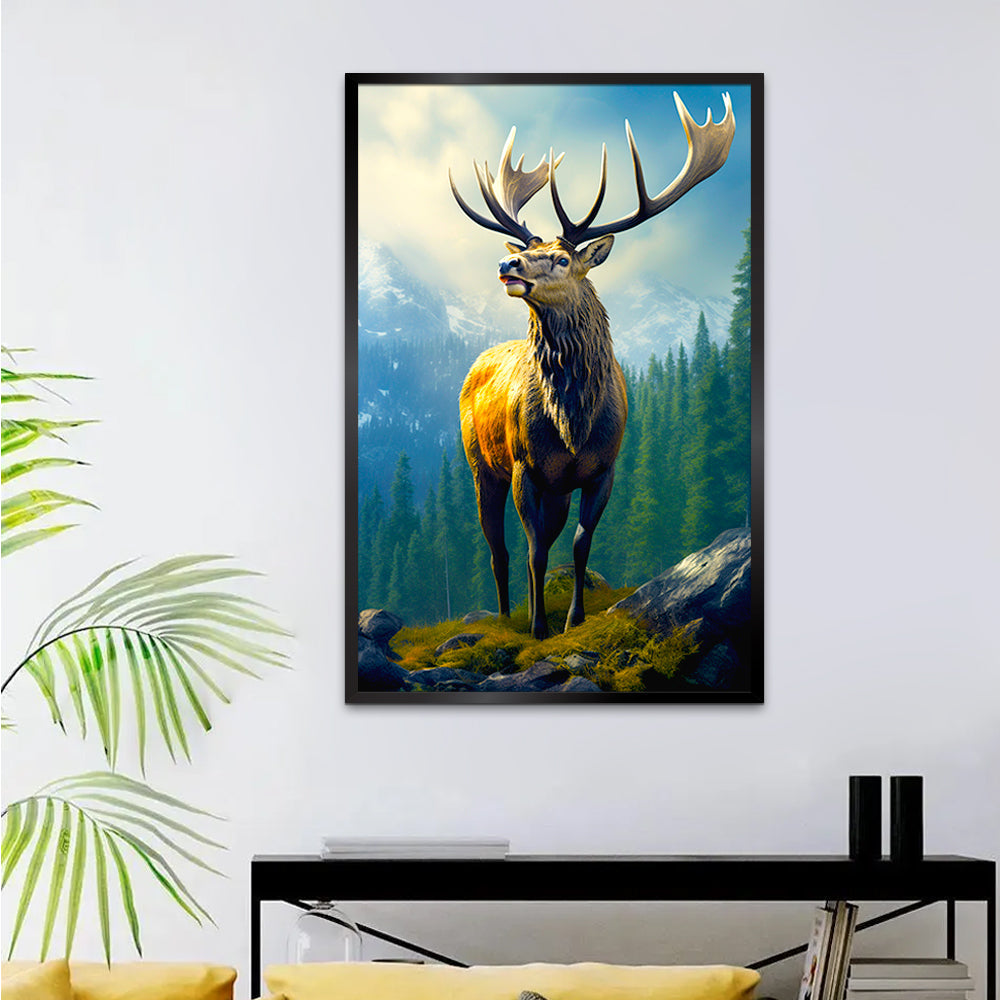 Wild elk in Nature with Wilderness Landscape Canvas Printed Wall Paintings & Arts Main image