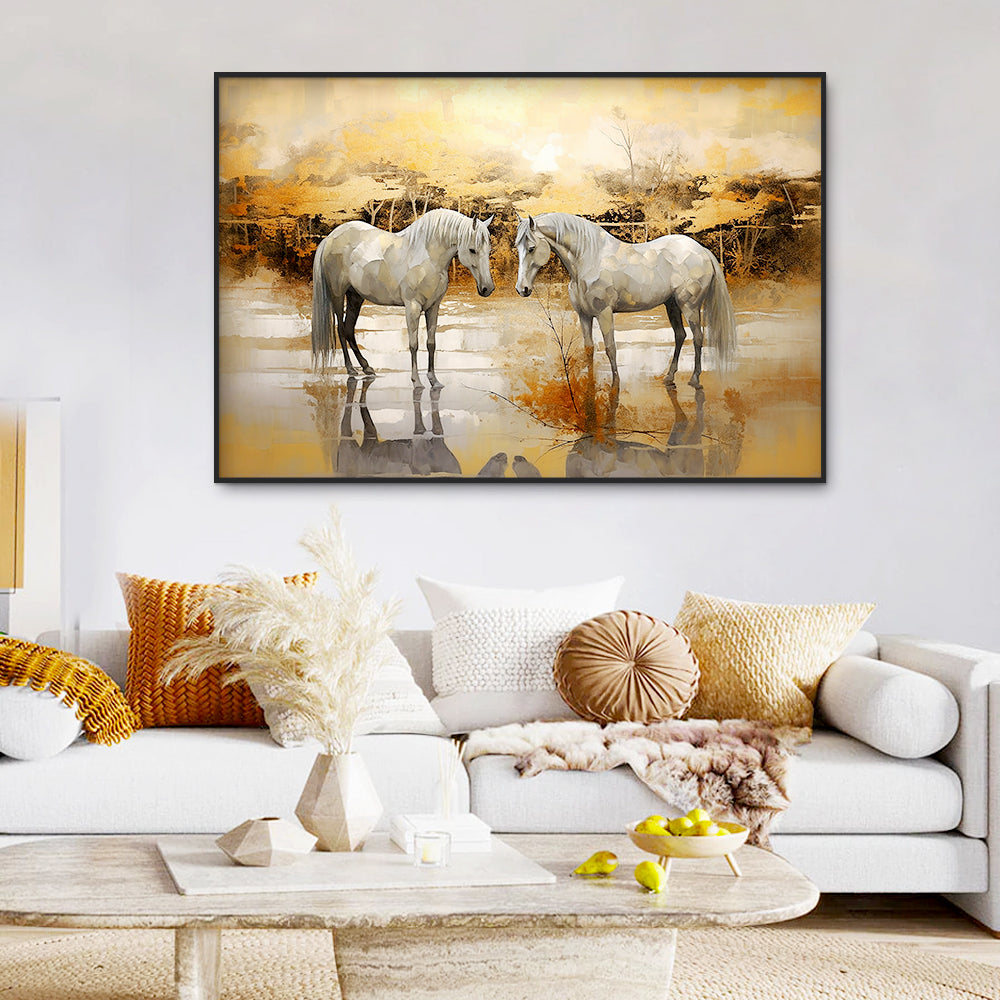 Beautiful Horses With Sunset Canvas Big Wall Painting Main image