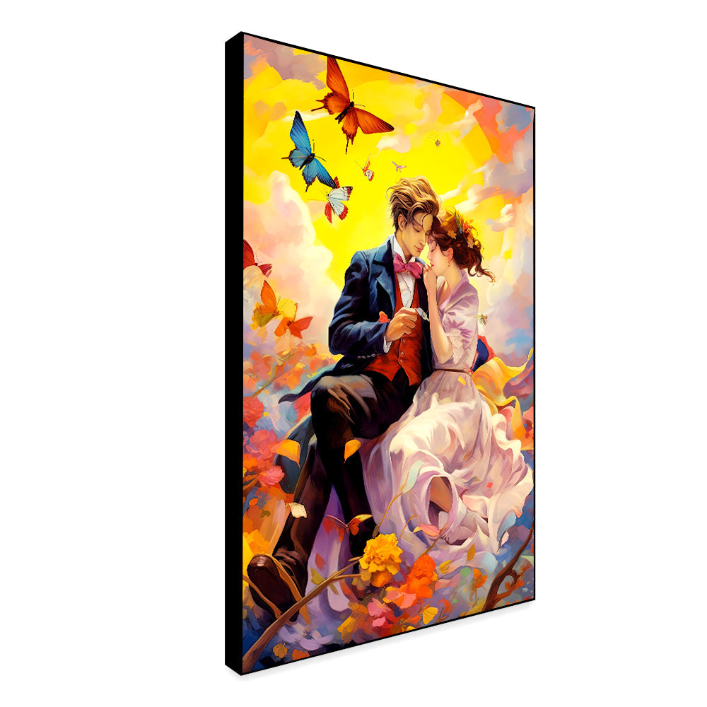 Young Couple Romantic Artwork Butterflies with Beautiful Sky Colorful Artwork Valentines Day Love Canvas Wall Paintings & Arts Gallery Secondary image