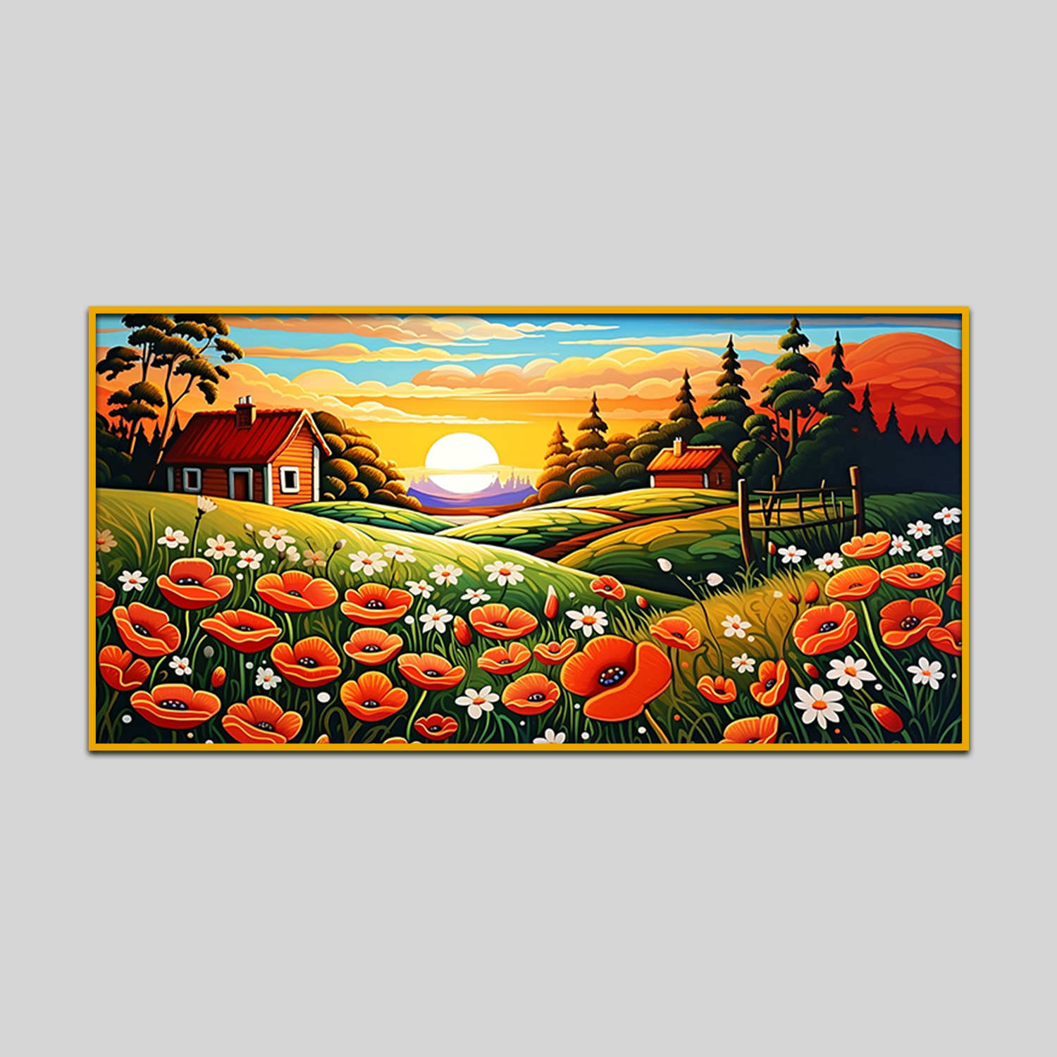 Summer Haven Beautiful Landscape with Flowers Red House Canvas Wall Paintings Secondary image
