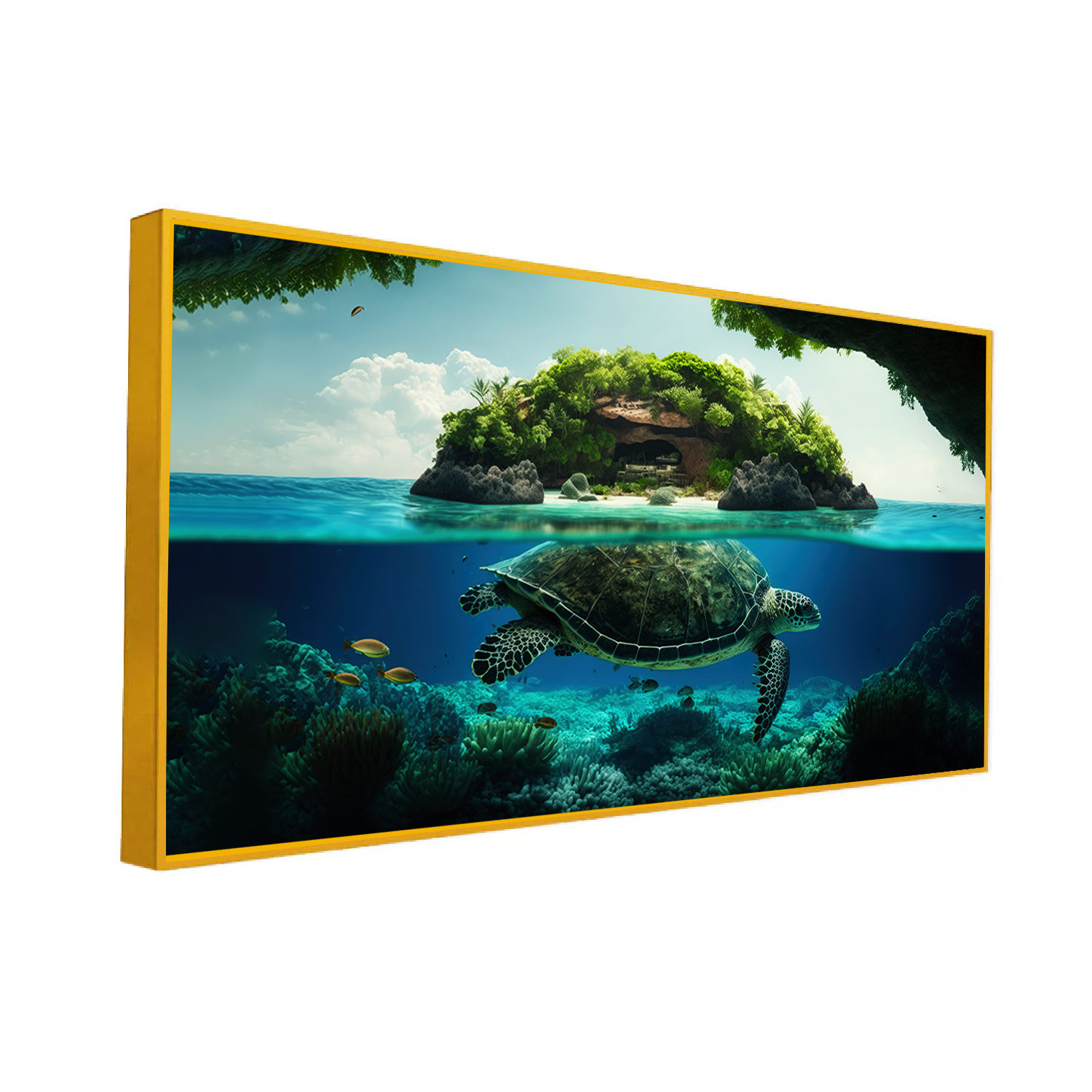 Turtle Is Swimming Tropical Island Canvas Wall Paintings