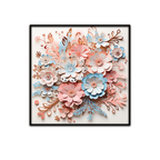 3D Floral Wall Art – Soft Pastel Paper Flower Bloom in Blush, Blue, and Cream Tones with Black Frame