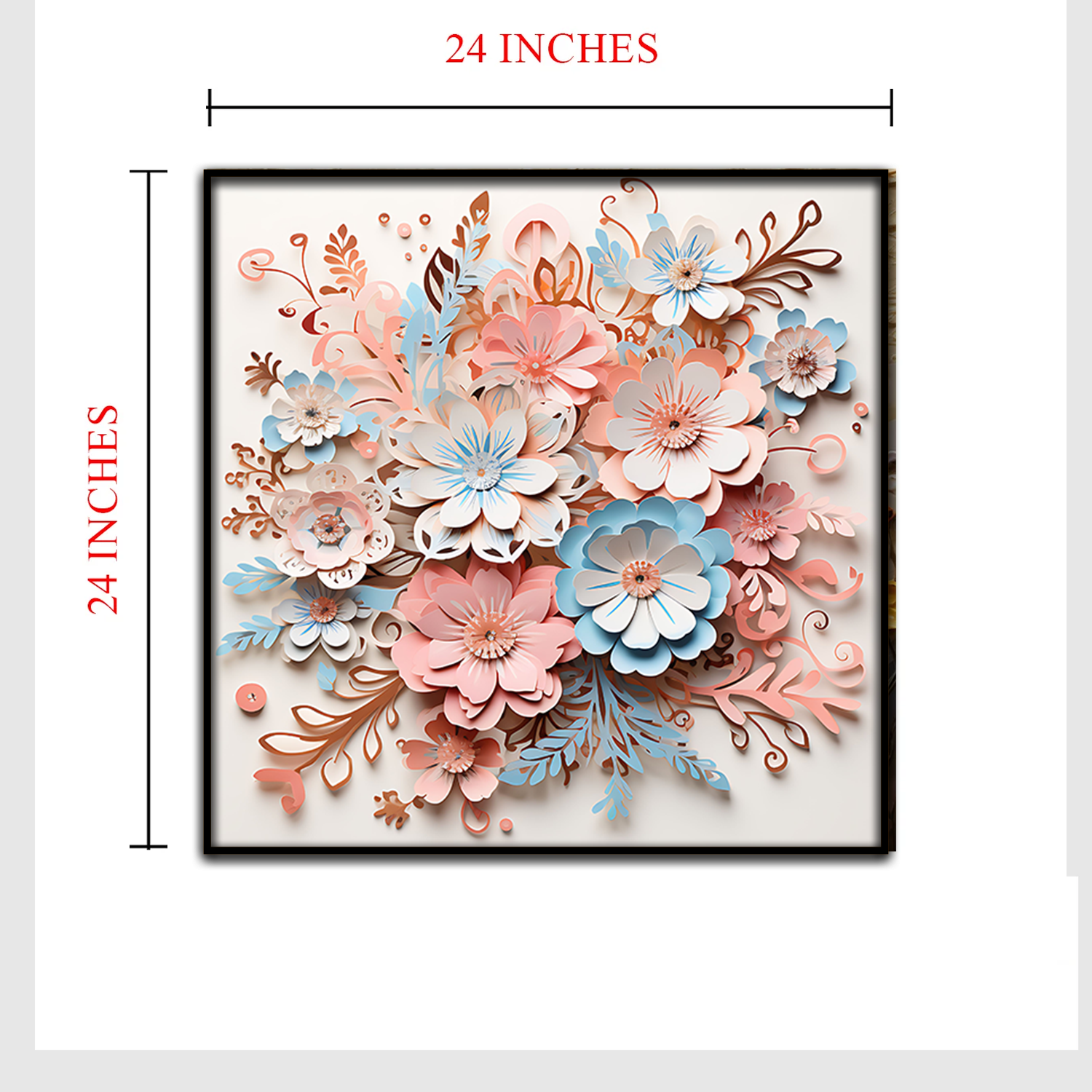 3D Floral Wall Art – Soft Pastel Paper Flower Bloom in Blush, Blue, and Cream Tones with Black Frame