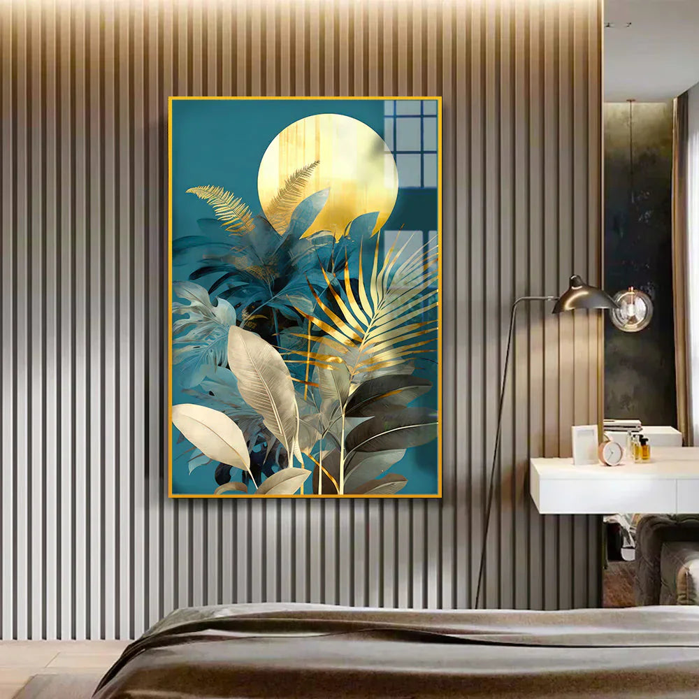 Abstract Golden Plant Leaves Picture Acrylic Wall Paintings & Arts Clearance Sale