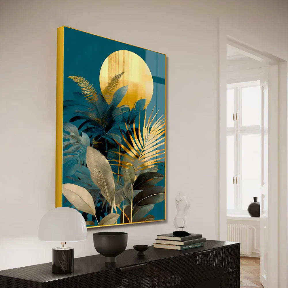 Abstract Golden Plant Leaves Picture Acrylic Wall Paintings & Arts Clearance Sale Secondary image