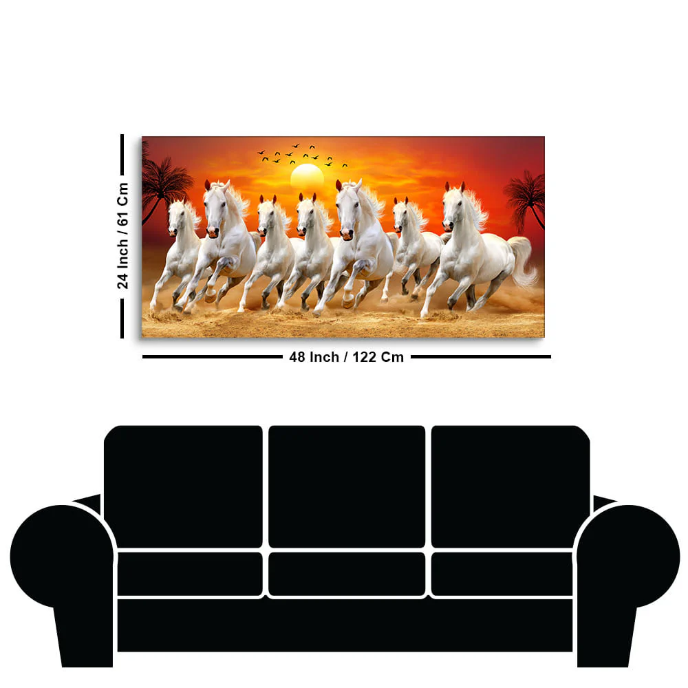 Seven Horses Running at Sunrise Premium Canvas Wall Painting