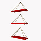 Wooden Wall Hanging Planter Shelf with Rope (Red, Set of 3)