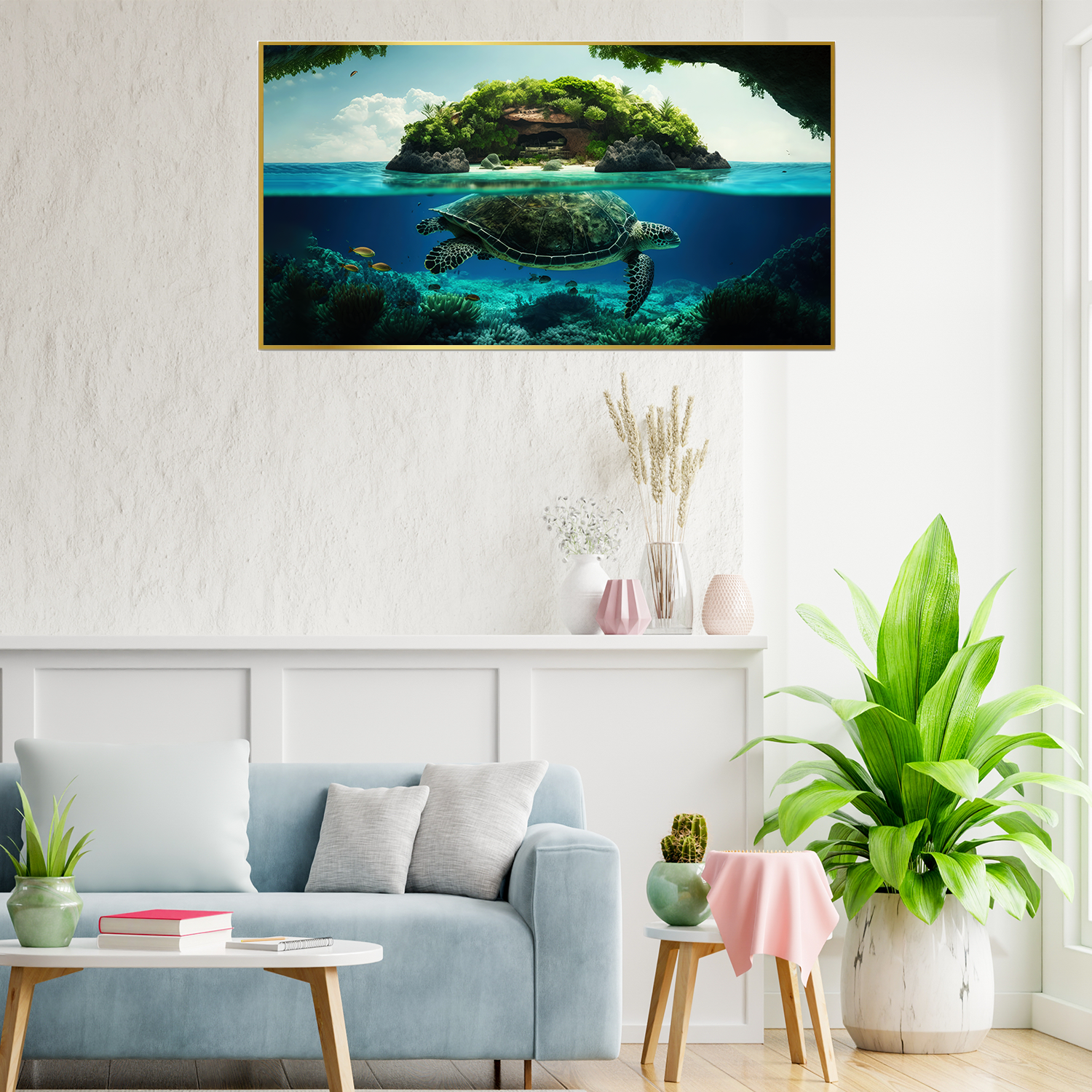 Turtle Is Swimming Tropical Island Canvas Wall Paintings