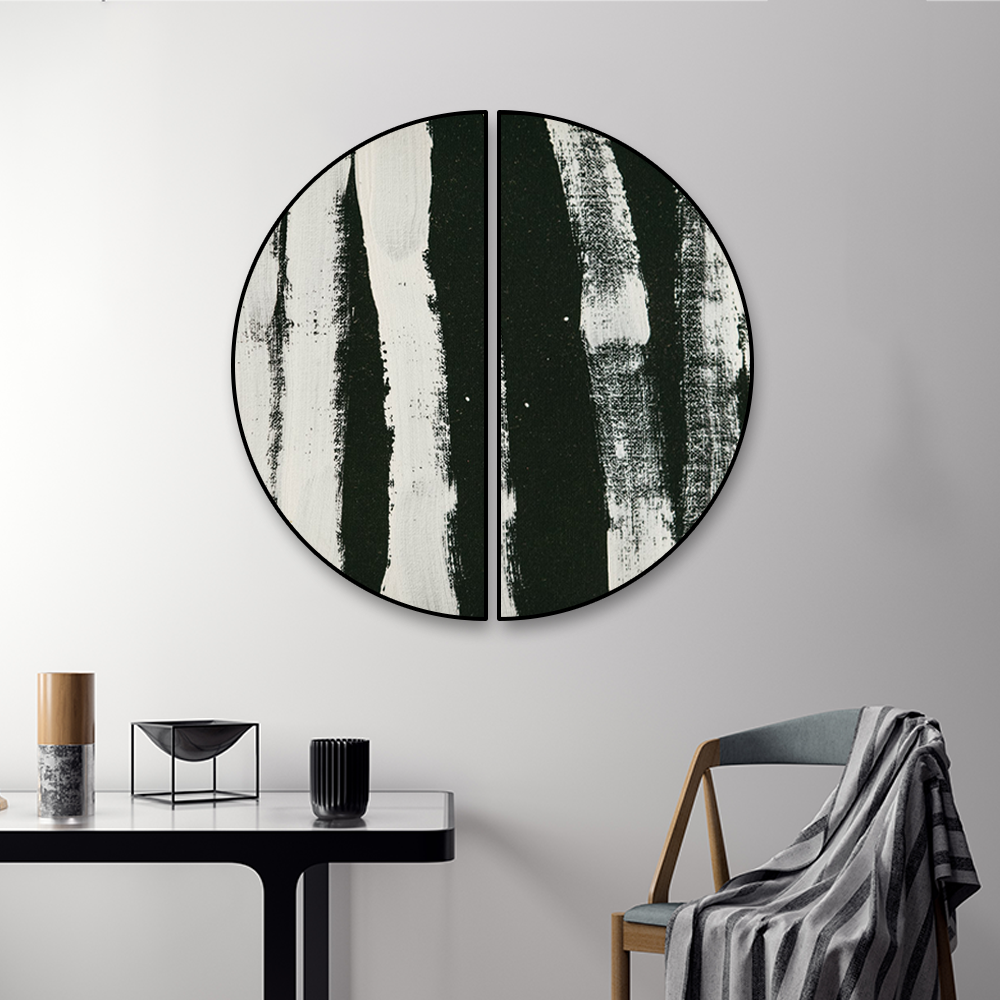 Abstract Monochrome Semi Circle Frames Set Of 2