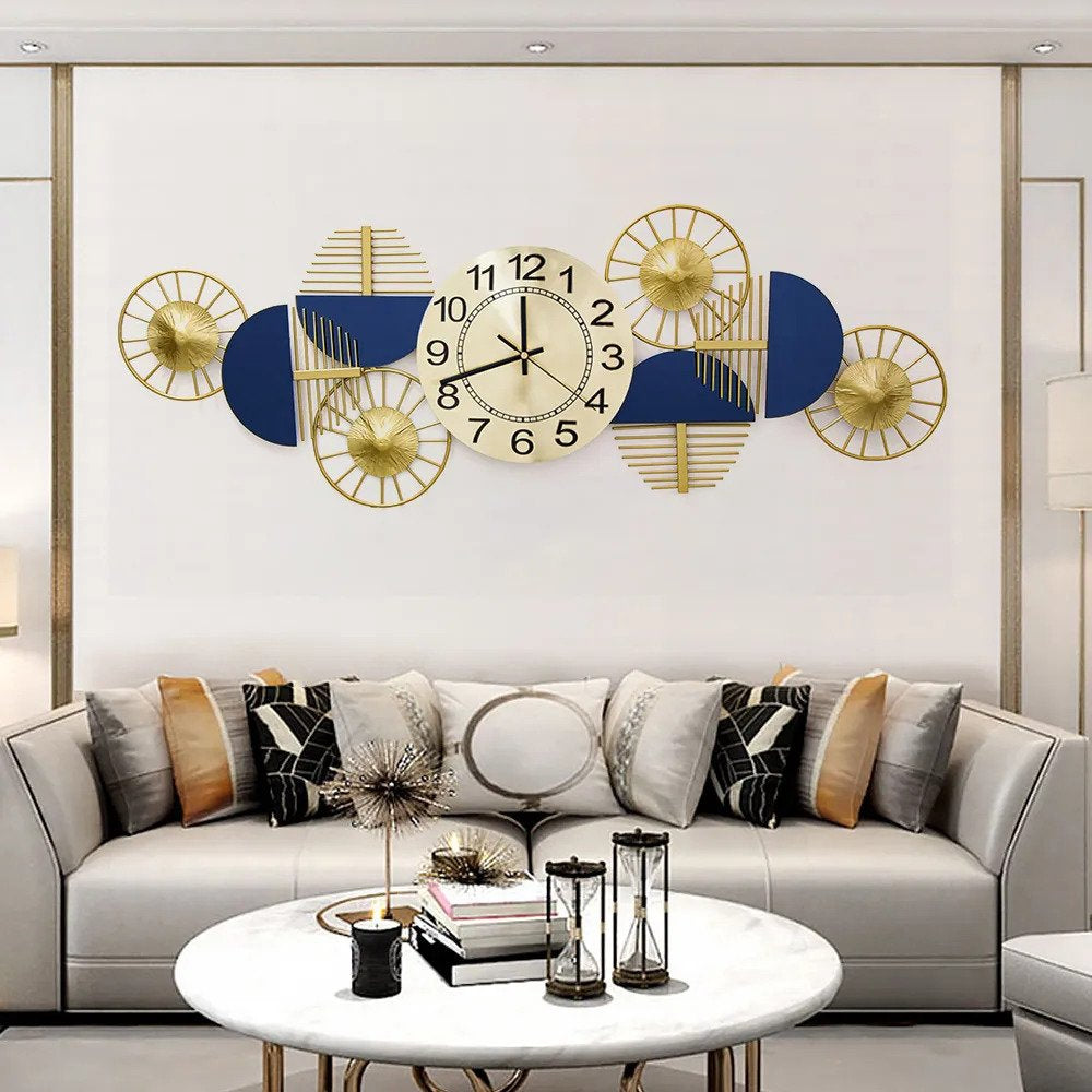 Yulia Blue & Golden Metal Wall Clock Secondary image