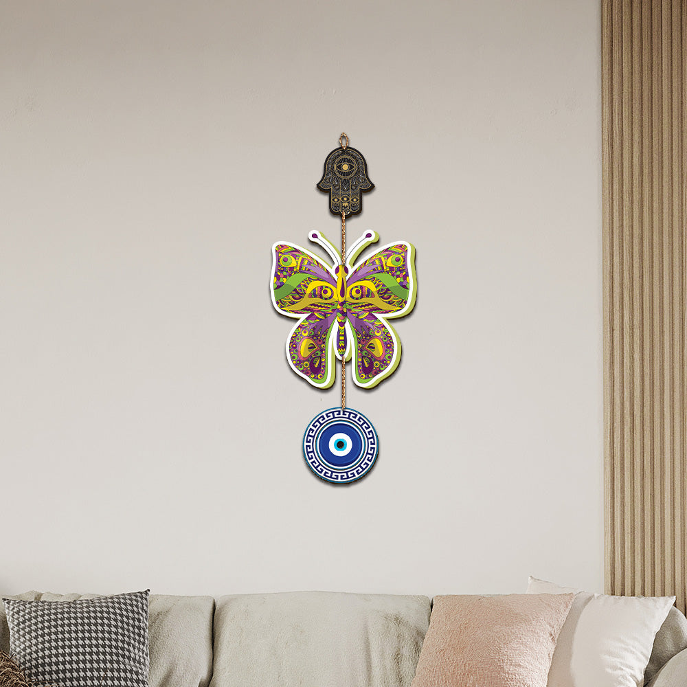 Wooden Butterfly Evil Eye Wall Hanging for Wall Decor