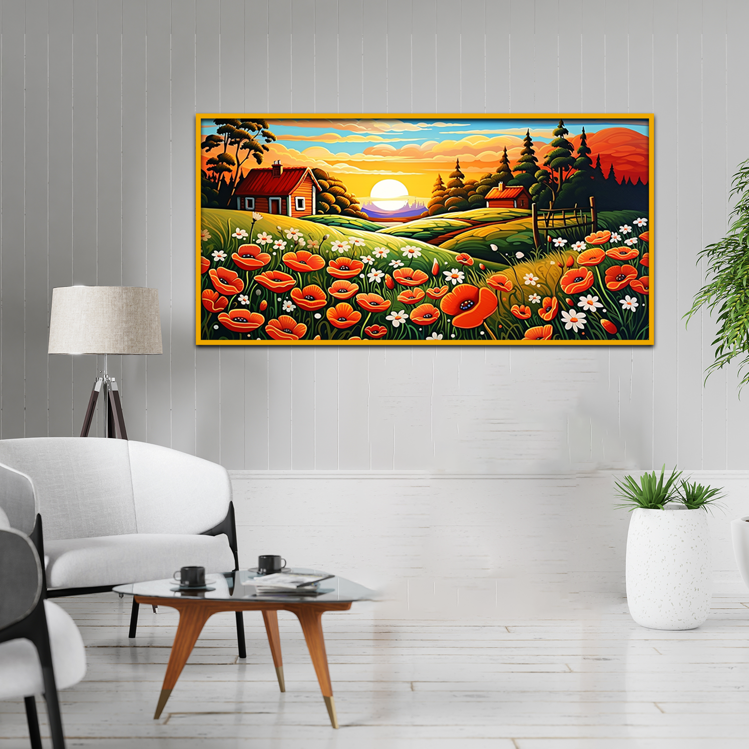 Summer Haven Beautiful Landscape with Flowers Red House Canvas Wall Paintings Main image