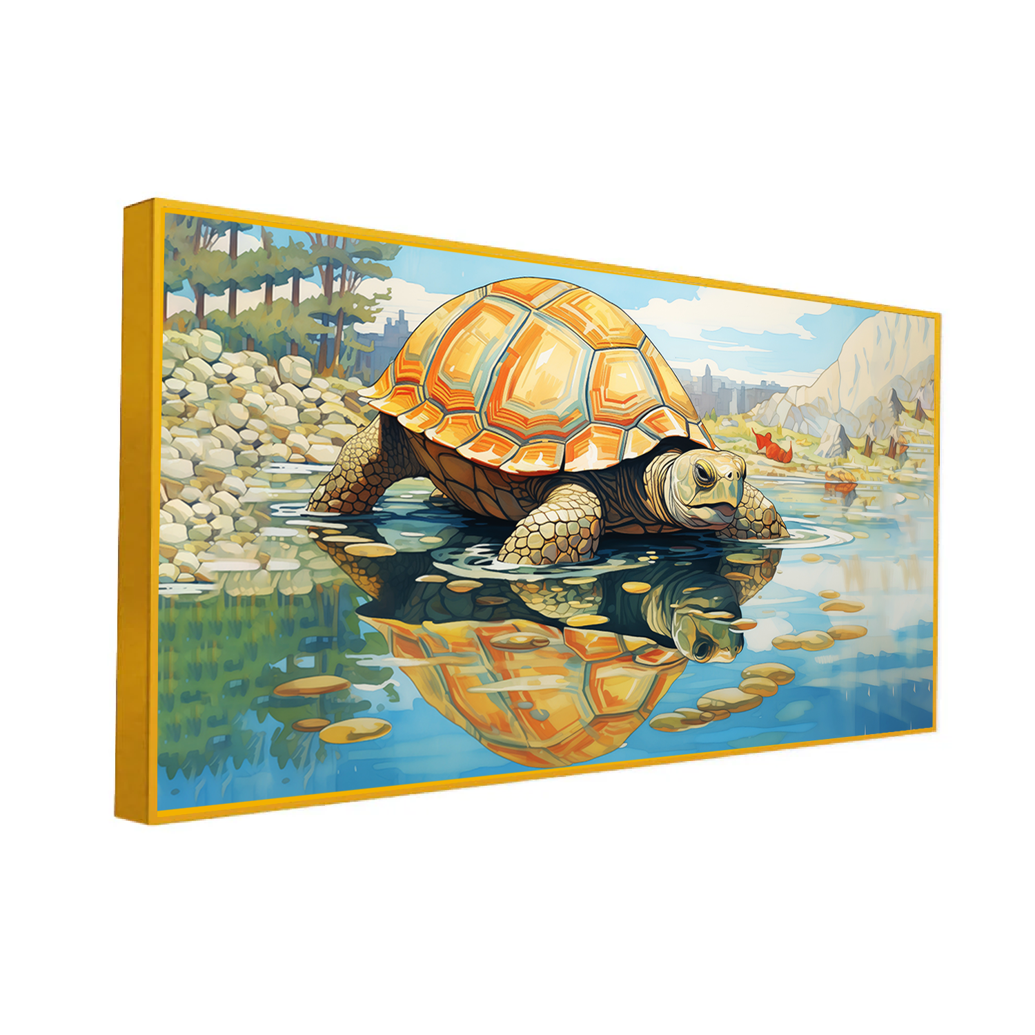 Tortoise Drinking Water From Rivers Edge Canvas Wall Paintings Secondary image