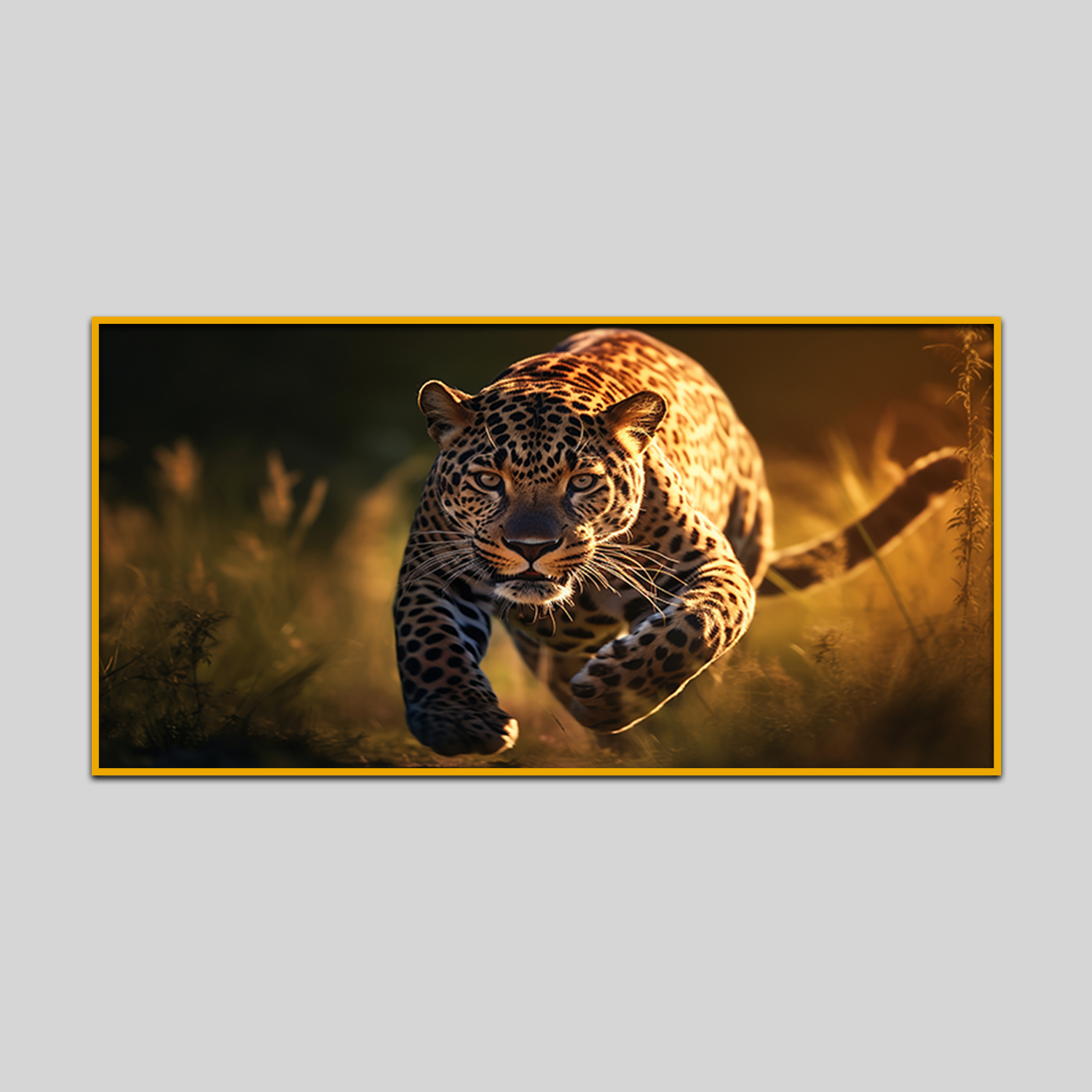 Sprinting Elegance Jaguar Wild Animal Action Canvas Wall Paintings