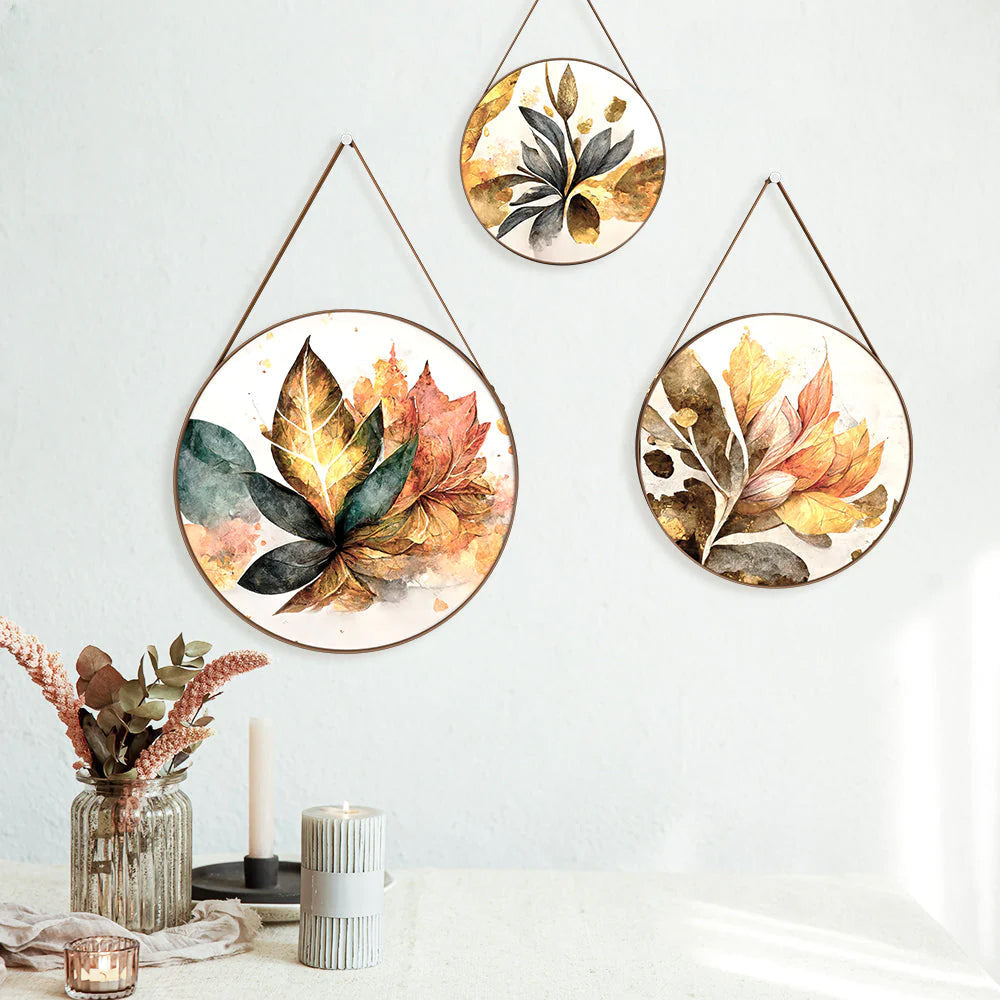 Artistic Brushed Leaves Round Framed Wall Art Set of 3 Main image