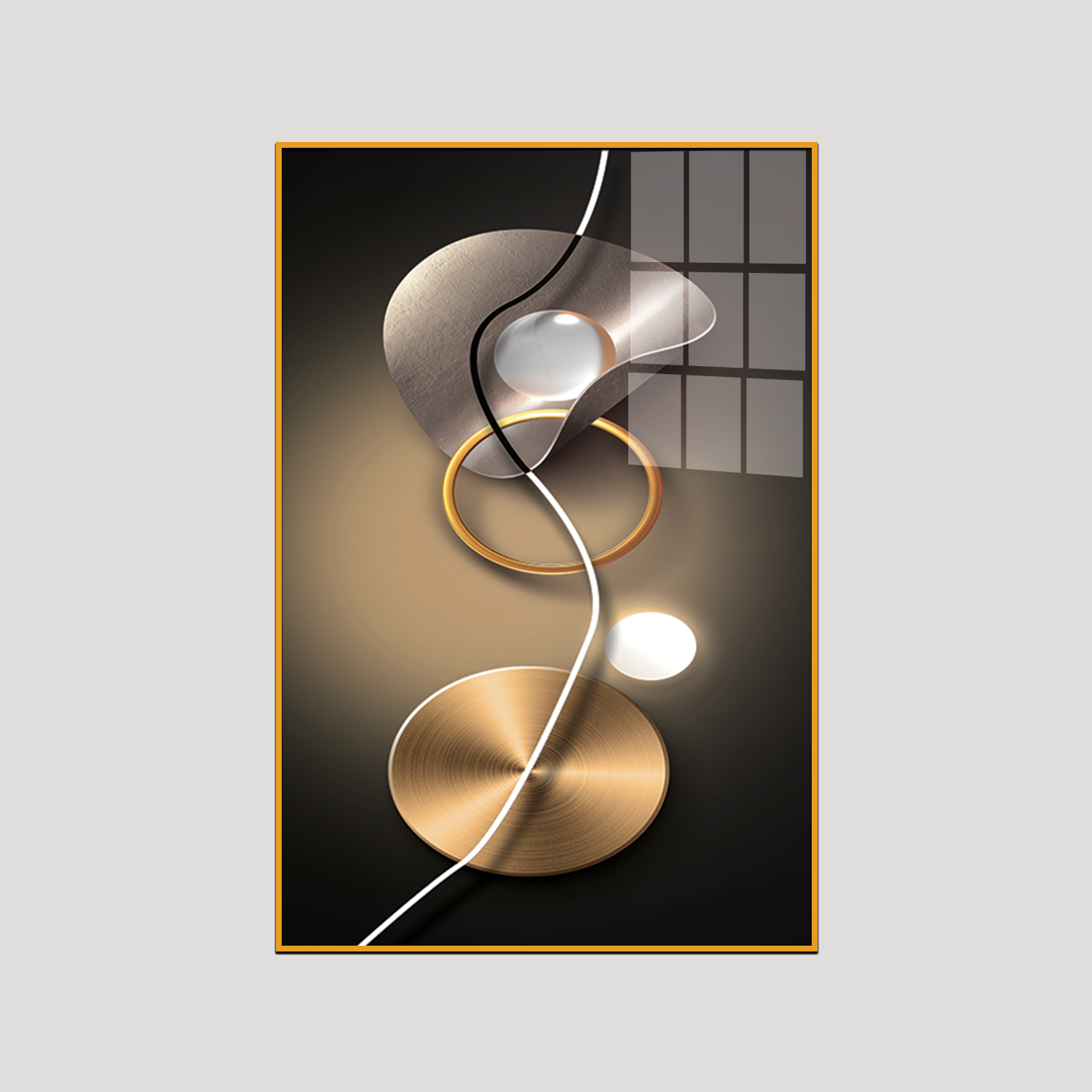 Acrylic Wall Paintings - 3D Geometry Abstract Stereo Art with Golden Background - Modern Fashion Wall Art Secondary image