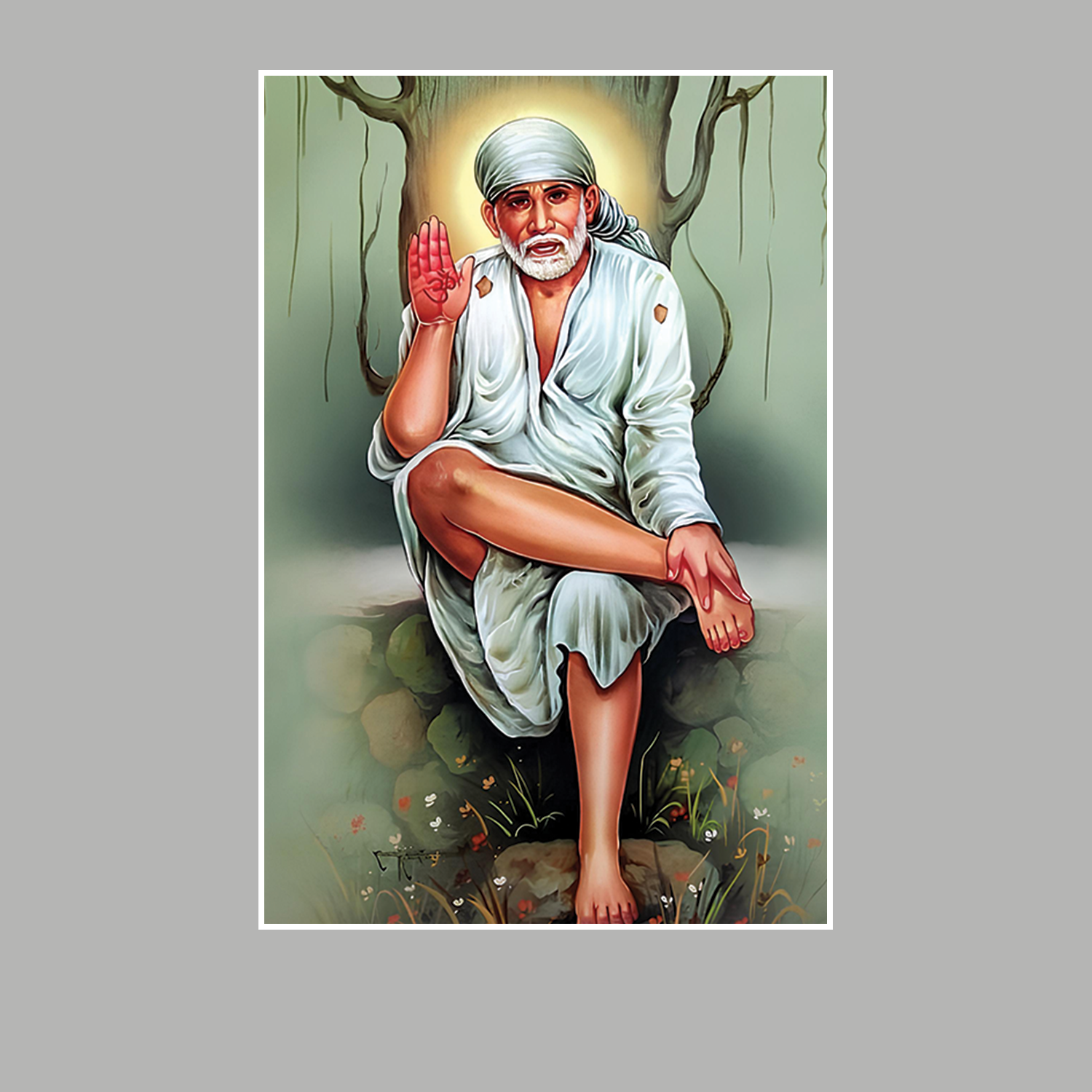 Spiritual Om Sai Ram Sai Baba Wall Painting for Puja Room Secondary image
