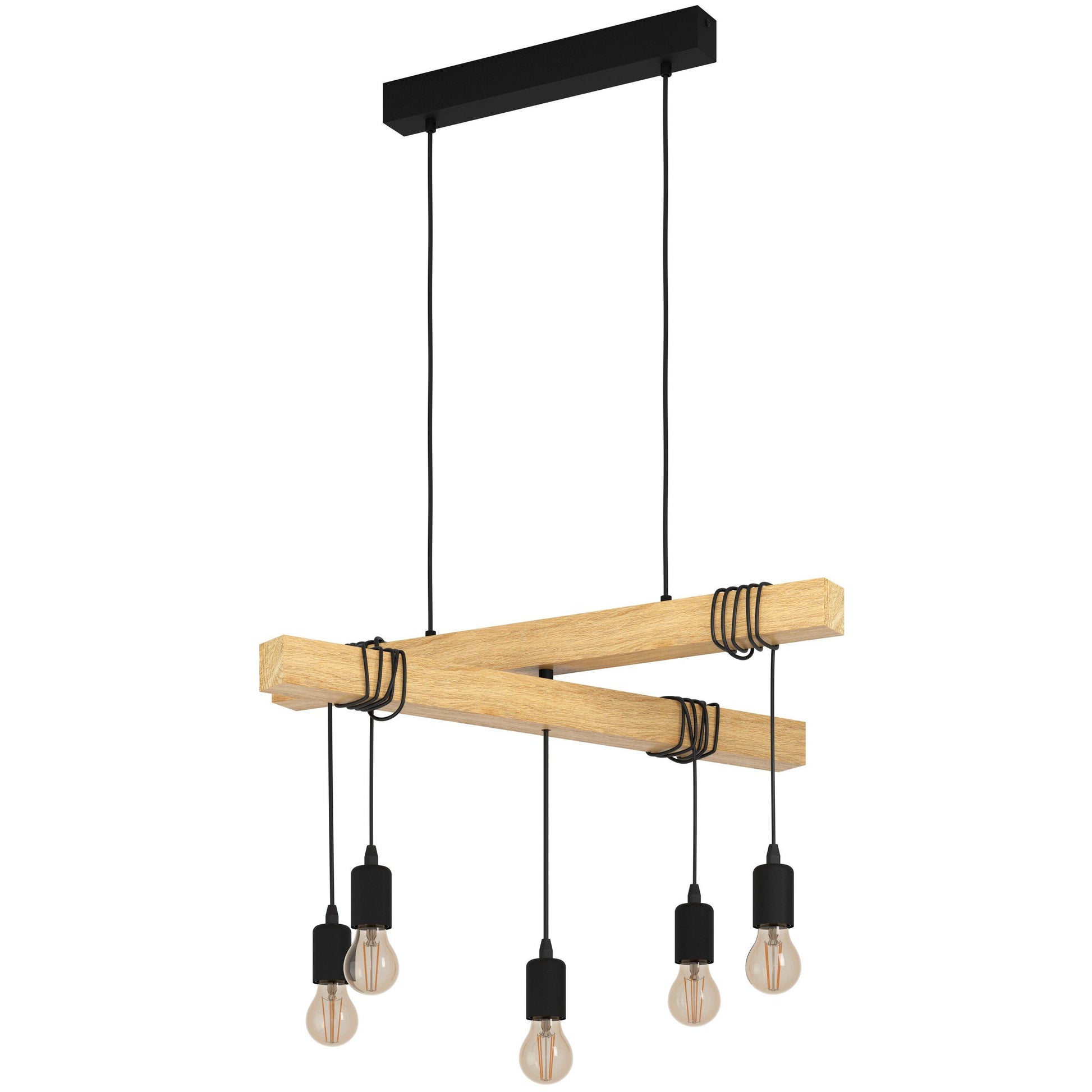 5 Light Black Steel Natural Wooden Bar Wooden Ceiling Light Secondary image
